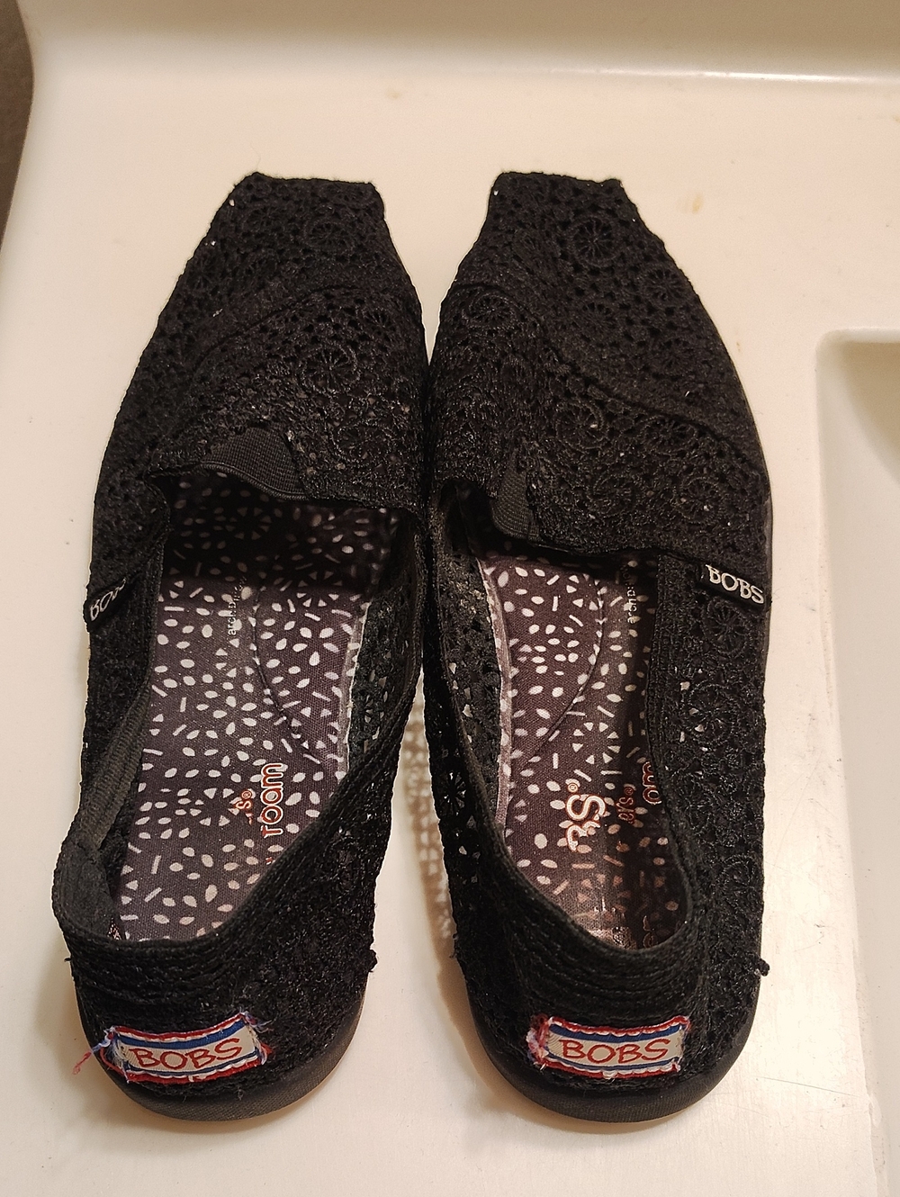 Skechers BOBS Women's Black Crochet Slip-On Flats